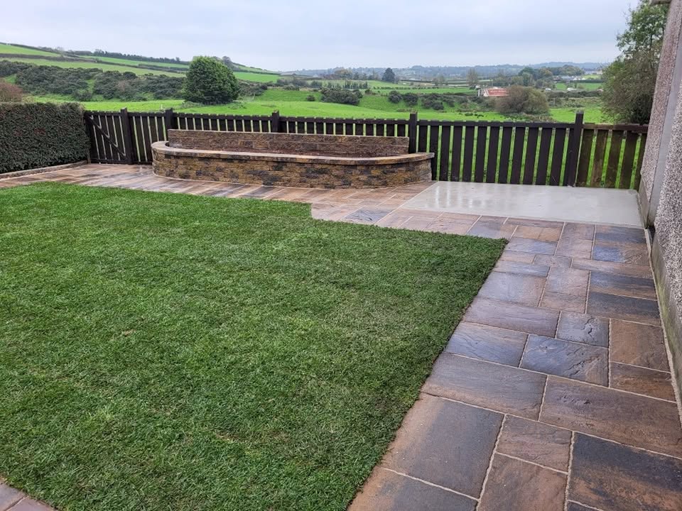 Patio area around new grass back garden
